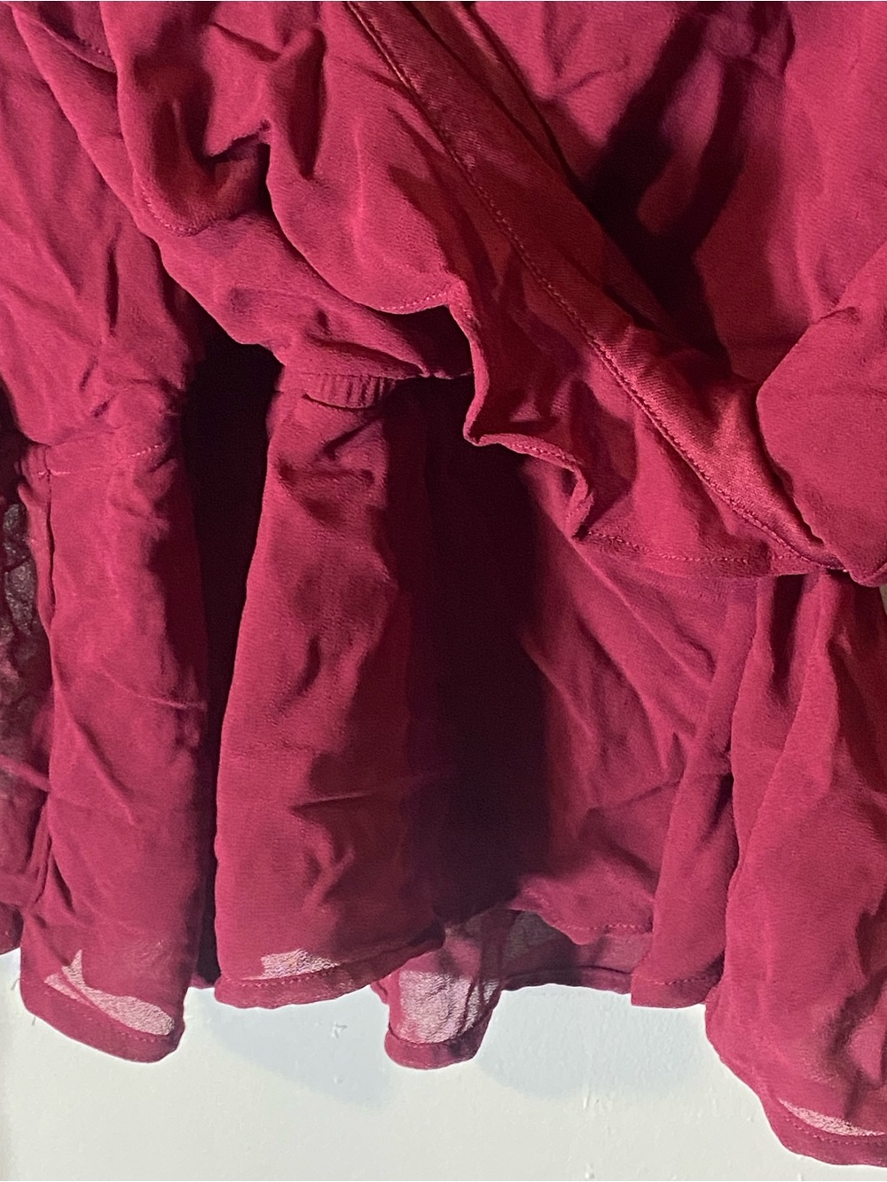 Romantic Wine Red Cold Shoulder Crop Top XL Bell Sleeve Ruffle‎ Faux Wrap Boho - Picture 6 of 9